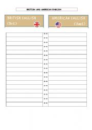 English worksheet: British and American English