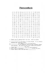 English Worksheet: Photosynthesis - Wordsearch