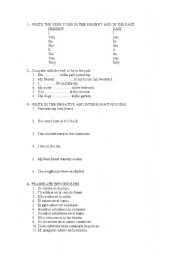 English worksheet: to be in the past