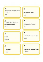 English Worksheet: A-cards (56) for the alphabet board game( different levels)