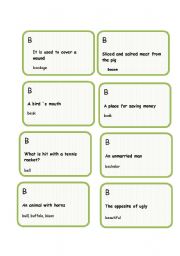 English Worksheet: B -cards ( 56) for the Alphabet game( different levels)