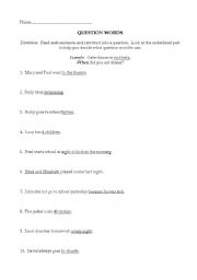 English Worksheet: Question Words