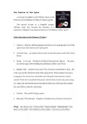 English Worksheet: Phantom Of Opera background & character list