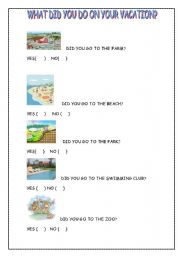 English worksheet: BACK FROM VACATION