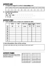 English Worksheet: Maths activity 1-3