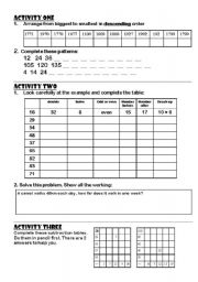 English worksheet: Maths activity 1-3