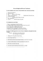 English worksheet: present simple an present continuous
