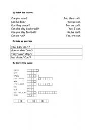 English worksheet: Can, Cant