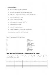 English worksheet: past tenses, prepositions and word formation
