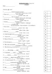 English Worksheet:  Grammar/Vocabulary Test