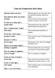 English Worksheet: Travel and Transportation Word Idioms