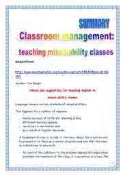 Classroom management: teaching mixed-ability classes: summary of an article 