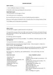 English worksheet: Book report and oral presentation guideline