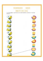 English worksheet: number bee matching - 1 to 10