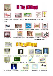 English worksheet: PICTIONARY - IN THE BEDROOM  AND IN THE BATHROOM