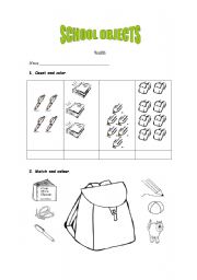 English Worksheet: School Objects