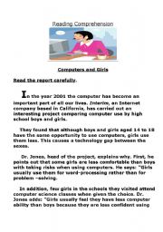English Worksheet: Computers and Girls
