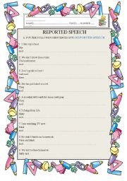 English Worksheet: reported speech