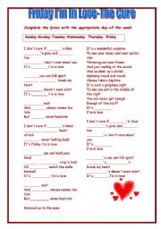 English Worksheet: Friday Im in love-The Cure