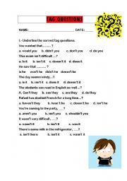 English worksheet: tag questions exercise