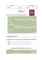 English Worksheet: Test on Stephen Kings 