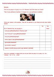 English worksheet: Pair work : What are you going to do on St Valentines Day? Compare with your friend.