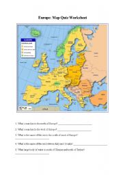 English Worksheet: Europe Map Quiz