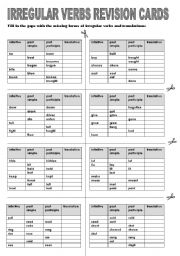 IRREGULAR VERBS REVISION (DRILLING) CARDS/elementary