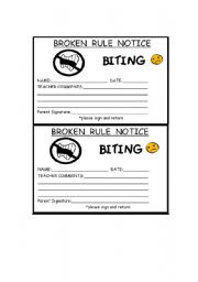 English worksheet: biting at school notice