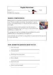 English Worksheet: reading comrehension