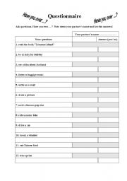 English Worksheet: Questionnaire - Have you ever ... ?