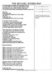 English Worksheet: lyrics the Michael rosen rap+youtube  link