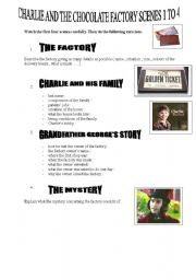 English Worksheet: CHARLIE AND THE CHOCOLATE ACTORY SCENES 1 TO 4