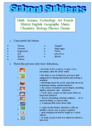 English Worksheet: School Subjects