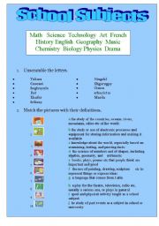 English Worksheet: School Subjects