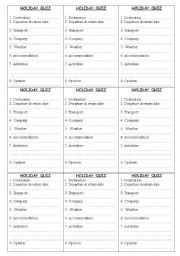 Holiday Quiz - Pairwork activity