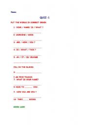 English worksheet: First Quiz For Beginners