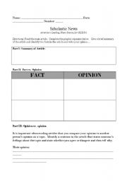 English Worksheet: Fact vs. Opinion Worksheet