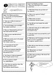 English Worksheet: reported(indirect) speech QUESTIONS