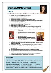 English Worksheet: PENELOPE CRUZ TRIVIA and ELEGY exercises (2  PAGES  with answer key)