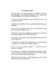 English Worksheet: Autobiography Topics