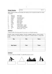 English worksheet: Word Origins