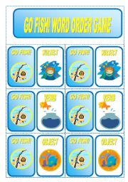 English Worksheet: GO FISH! Word Order Card Game (3 pages)