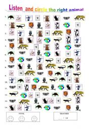 English Worksheet: AN EASY  LISTENING TEST : ANIMALS