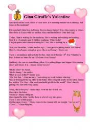 English Worksheet: Reading: Gina Giraffes Valentine