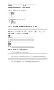 English worksheet: Reading Comprehension - Song:  