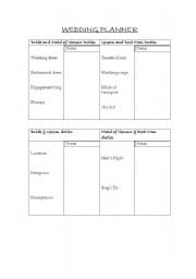 English worksheet: Wedding Planner