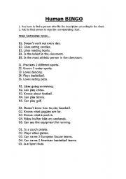 English Worksheet: Human Bingo (sports)