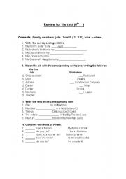 English worksheet: review for a test 