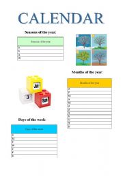 English Worksheet: CALENDAR